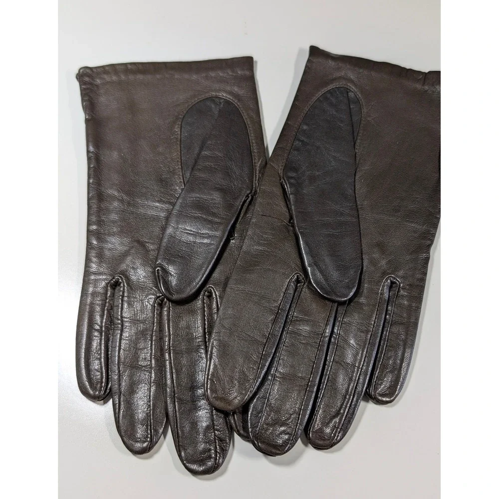 Aris Vintage Women Brown Leather Gloves Antron Nylon Lined Size 7.5 NWOT 2A 1342